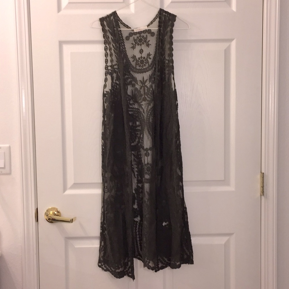 Olive Green Lace Duster Cardigan